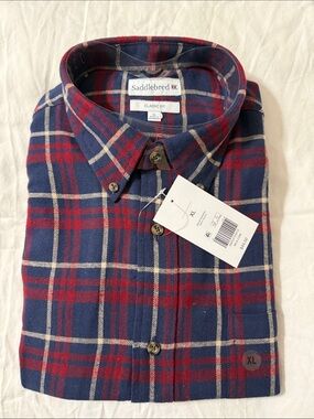 Saddlebred Men's Navy and Red Plaid Button-Down Shirt